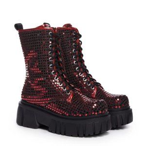 Dolls Kill Disco Fusion Combat Boots - Red
